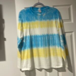 T- shirt re/ done. 100 cotton size large blue - white good condition long sleeve